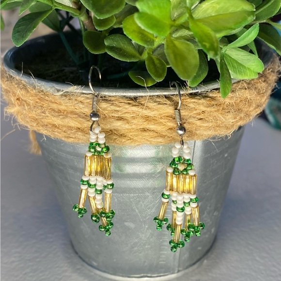 Jewelry - 3/$10 Green and Gold Beaded Fringe Earrings